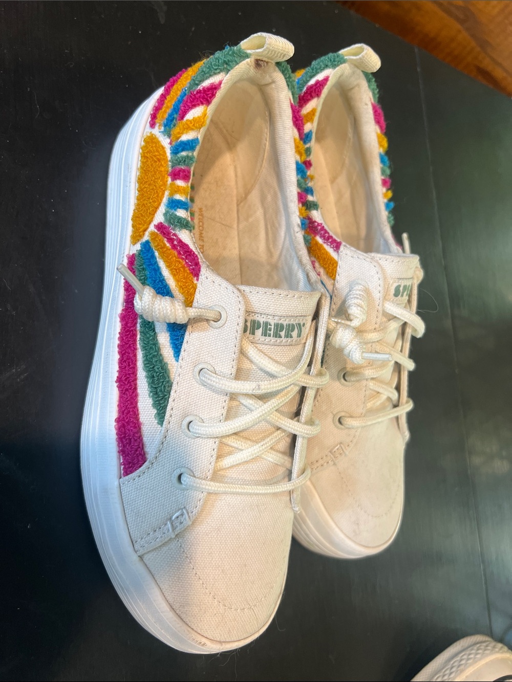 Sperry Cream Canvas Sneakers with Multicolor Terry Stripes